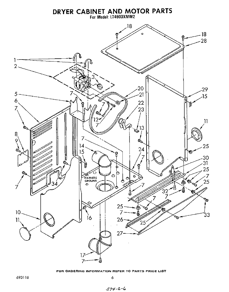 DRYER CABINET AND MOTOR Diagram and Parts List for LT4900XMW2  Whirlpool Washer Dryer Combo