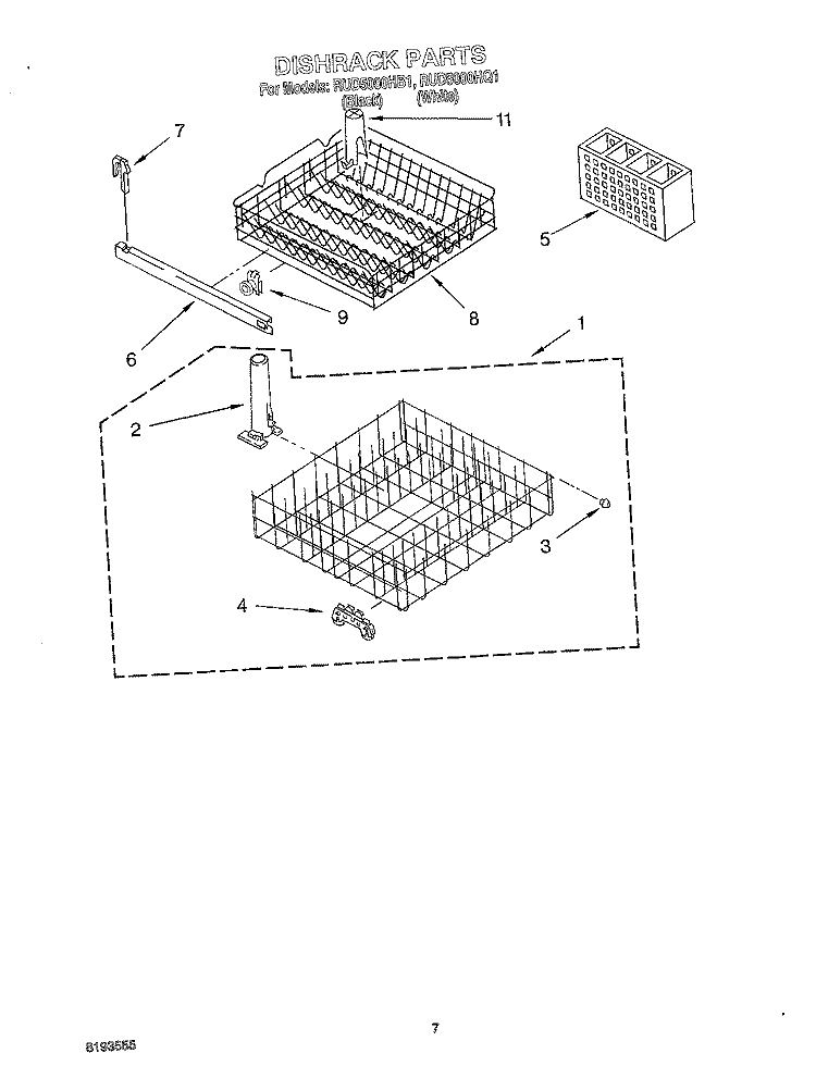 DISHRACK Diagram and Parts List for RUD5000HB1  Roper Dishwasher