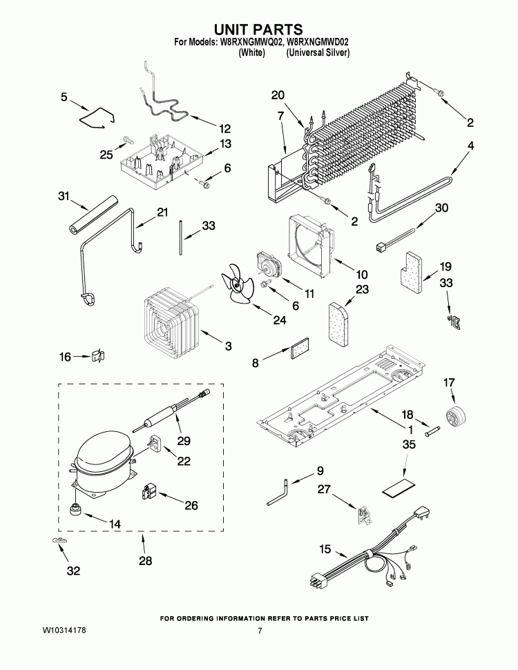 UNIT PARTS Diagram and Parts List for W8RXNGMWD02  Whirlpool Refrigerator
