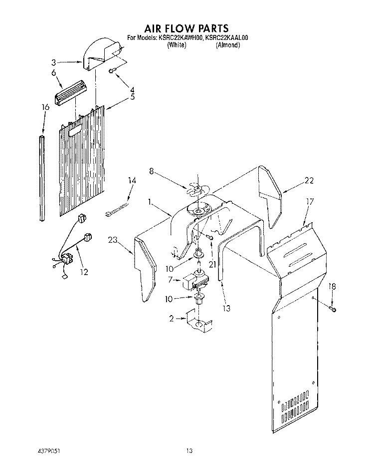 AIR FLOW, LIT/OPTIONAL Diagram and Parts List for KSRC22KAAL00  KitchenAid Refrigerator