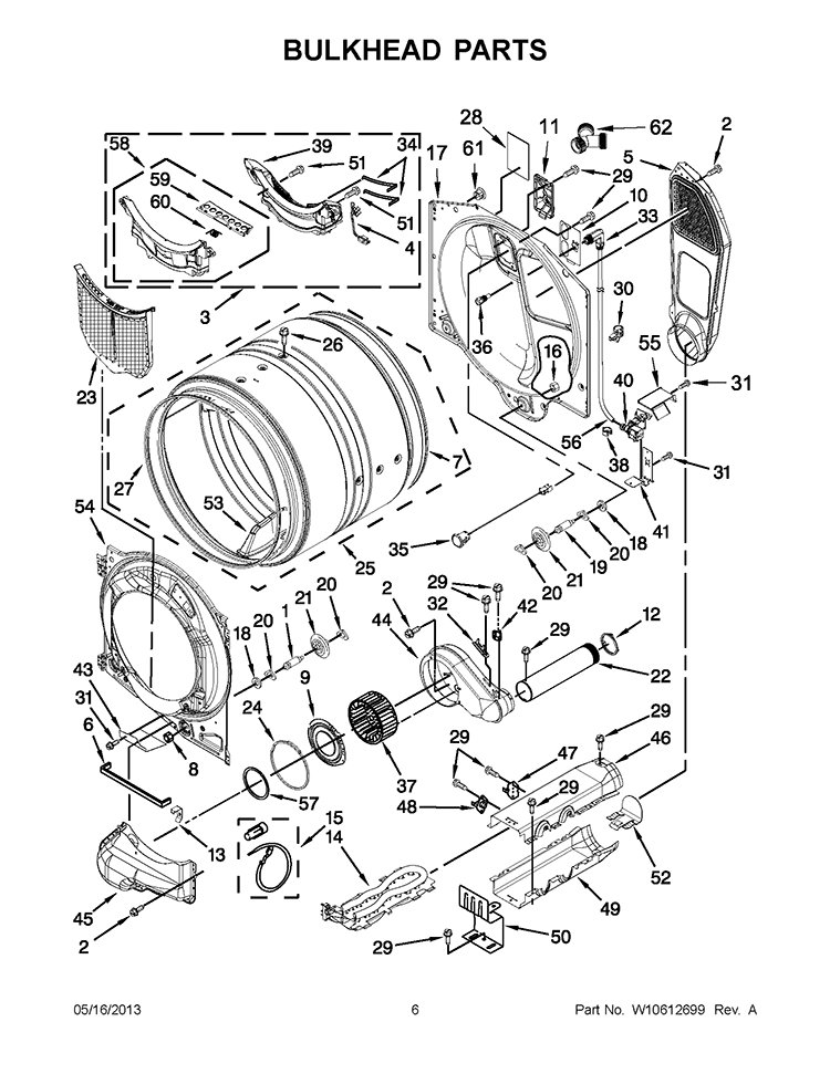 BULKHEAD PARTS Diagram and Parts List for WED94HEAC1  Whirlpool Dryer