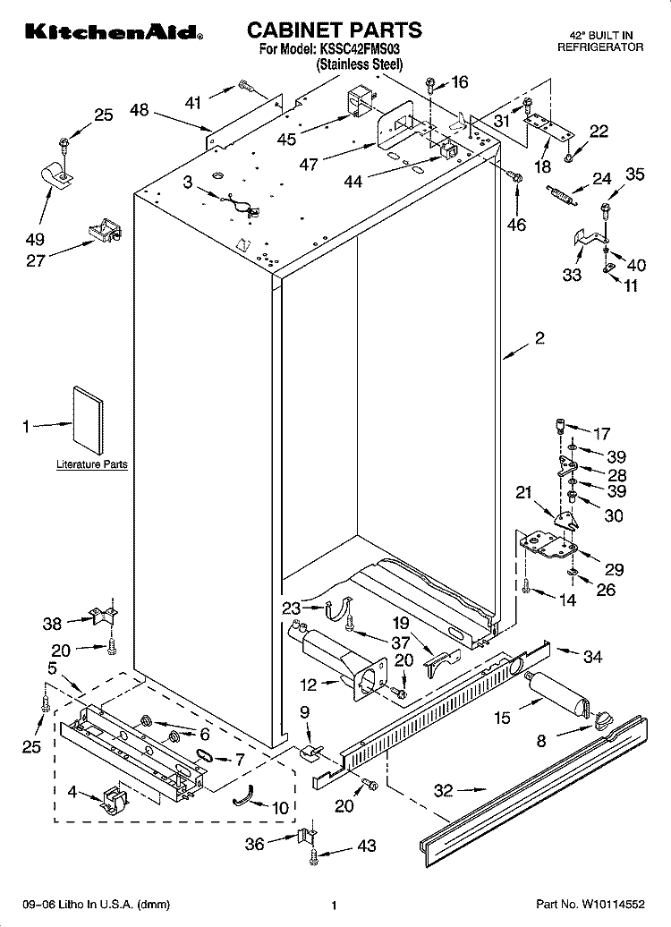 CABINET PARTS Diagram and Parts List for KSSC42FMS03  KitchenAid Refrigerator