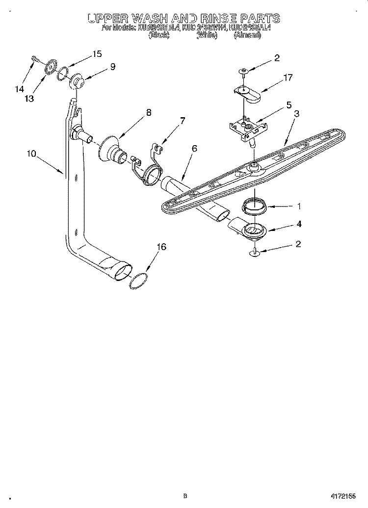 UPPER WASH AND RINSE Diagram and Parts List for KUDI24SEBL4  KitchenAid Dishwasher