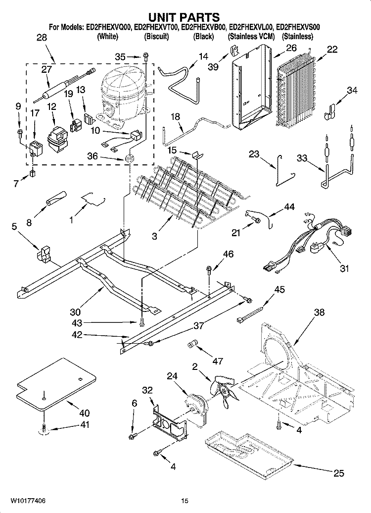 UNIT PARTS Diagram and Parts List for ED2FHEXVB00  Whirlpool Refrigerator