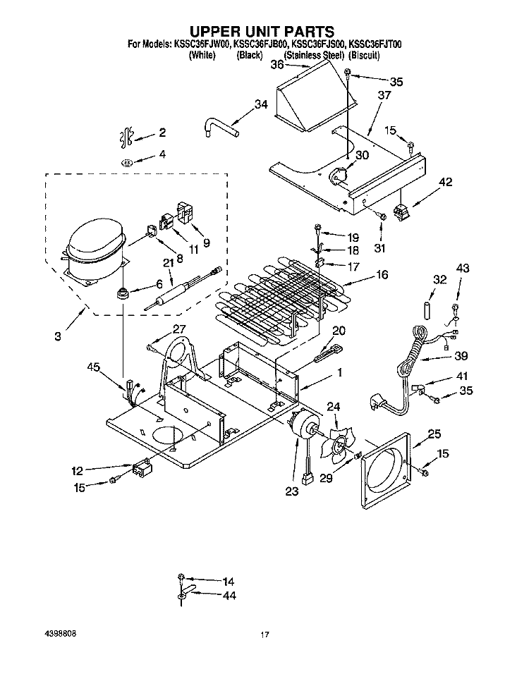 UPPER UNIT Diagram and Parts List for KSSC36FJW00  KitchenAid Refrigerator