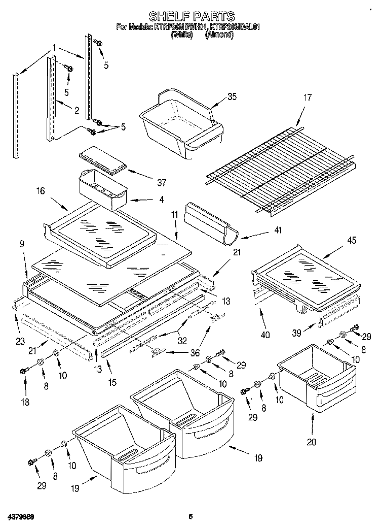 SHELF Diagram and Parts List for KTRP20MDAL01  Whirlpool Refrigerator