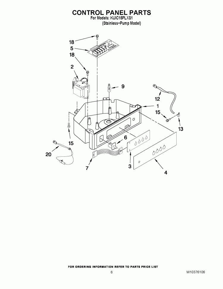 CONTROL PANEL PARTS Diagram and Parts List for KUIC15PLXS1  KitchenAid Ice Maker