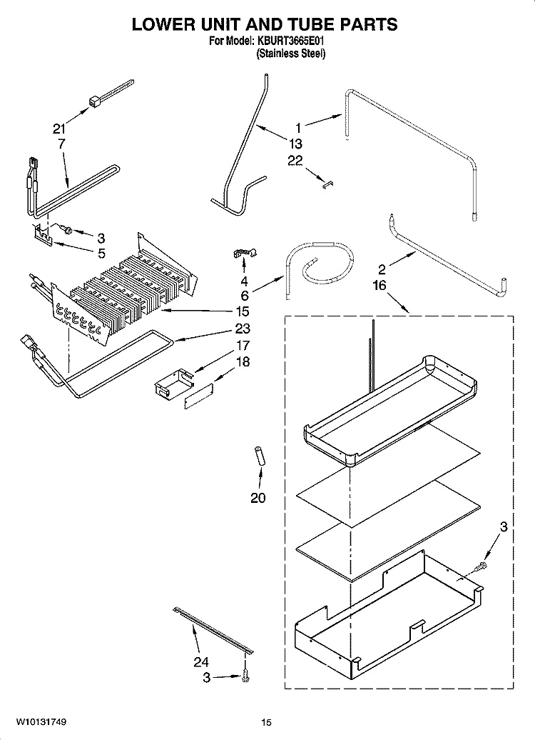 LOWER UNIT AND TUBE PARTS Diagram and Parts List for KBURT3665E01  KitchenAid Refrigerator