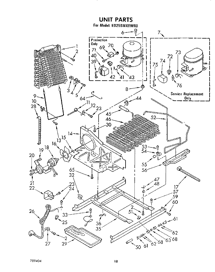 UNIT Diagram and Parts List for ED25SMXRWR0  Whirlpool Refrigerator