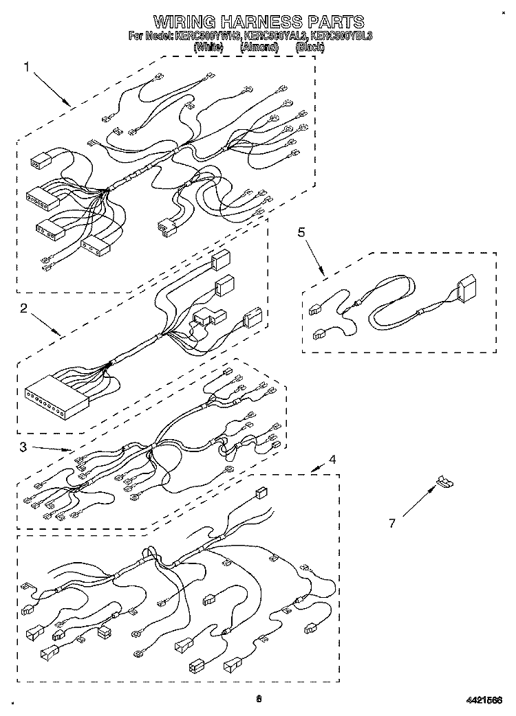 WIRING HARNESS Diagram and Parts List for KERC500YAL3  KitchenAid Range