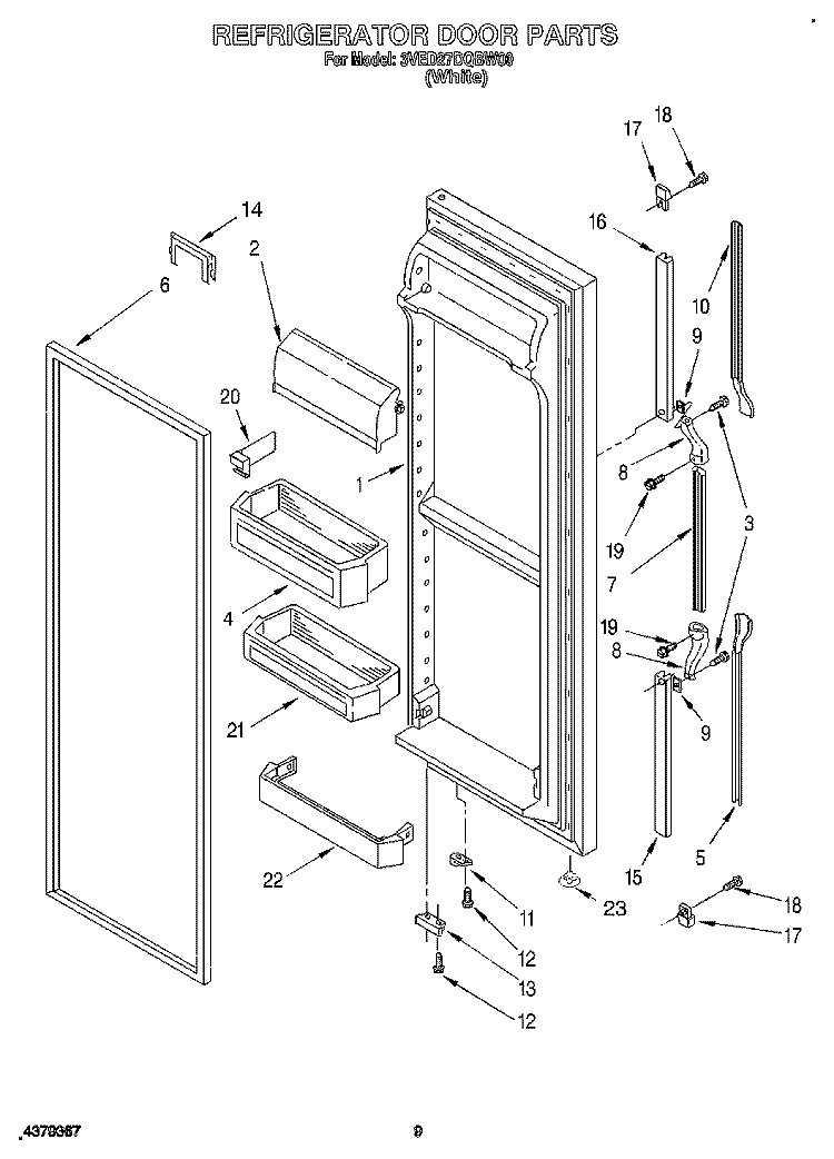 REFRIGERATOR DOOR Diagram and Parts List for 3VED27DQBW00  Whirlpool Refrigerator