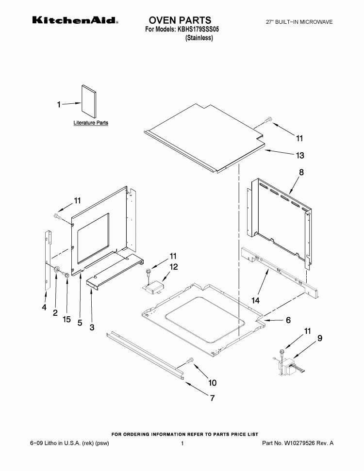OVEN PARTS Diagram and Parts List for KBHS179SSS05  KitchenAid Microwave