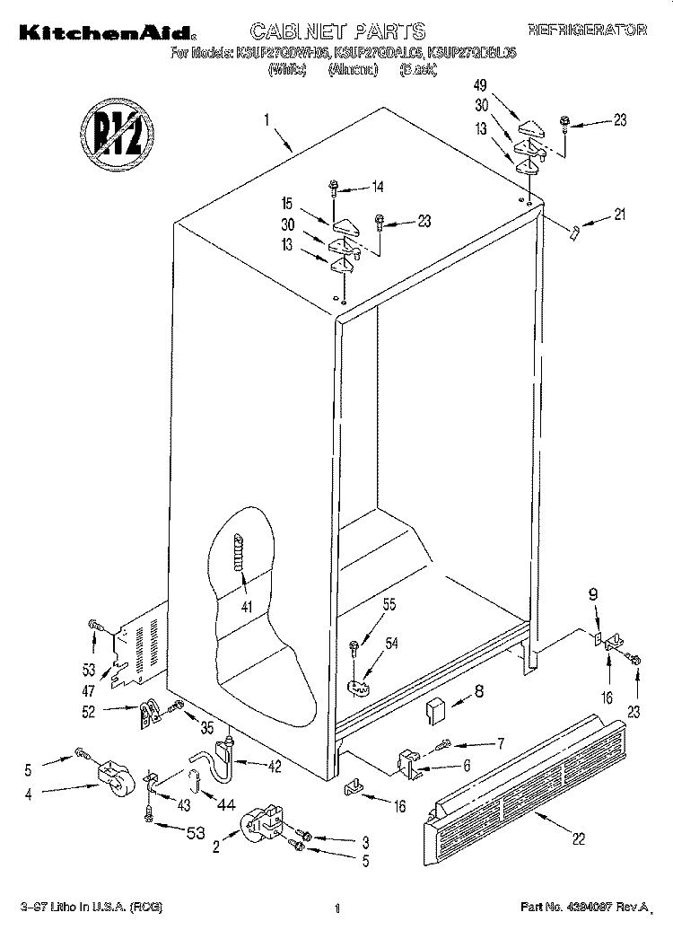 CABINET Diagram and Parts List for KSUP27QDBL05  KitchenAid Refrigerator