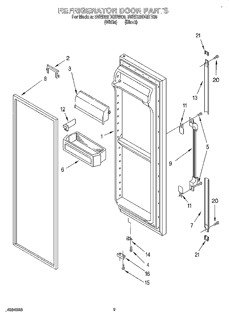 REFRIGERATOR DOOR Diagram and Parts List for 3VED29DQDW00  Whirlpool Refrigerator