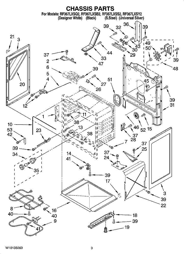 CHASSIS PARTS Diagram and Parts List for RF367LXSB2  Whirlpool Range
