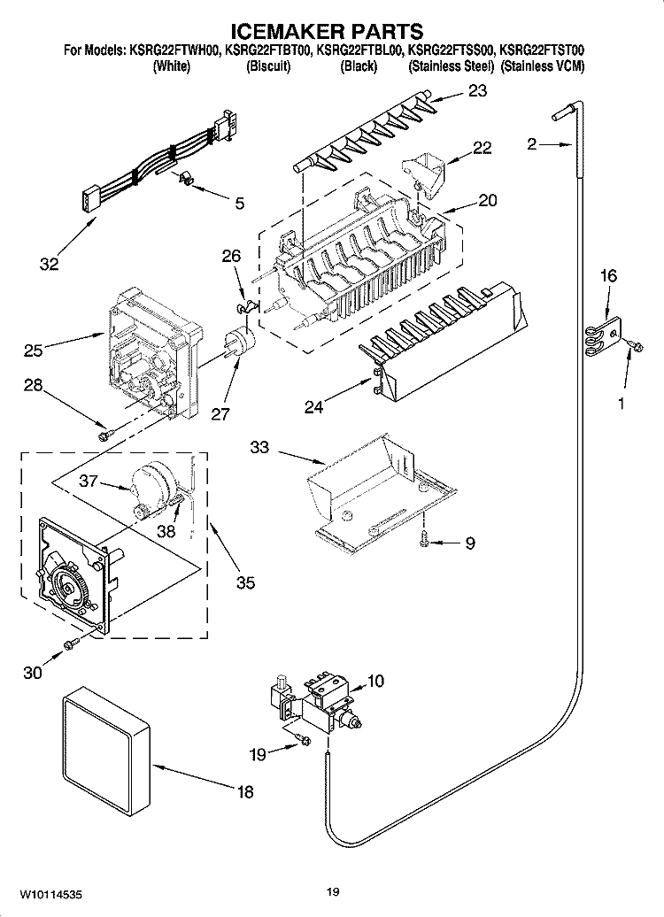 ICEMAKER PARTS Diagram and Parts List for KSRG22FTBT00  KitchenAid Refrigerator