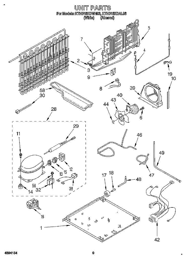 UNIT, LIT/OPTIONAL Diagram and Parts List for KTHD18KDWH03  Whirlpool Refrigerator
