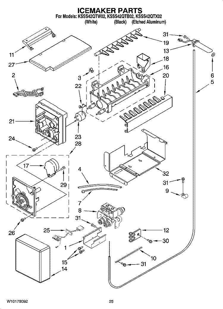 ICEMAKER PARTS Diagram and Parts List for KSSS42QTB02  KitchenAid Refrigerator