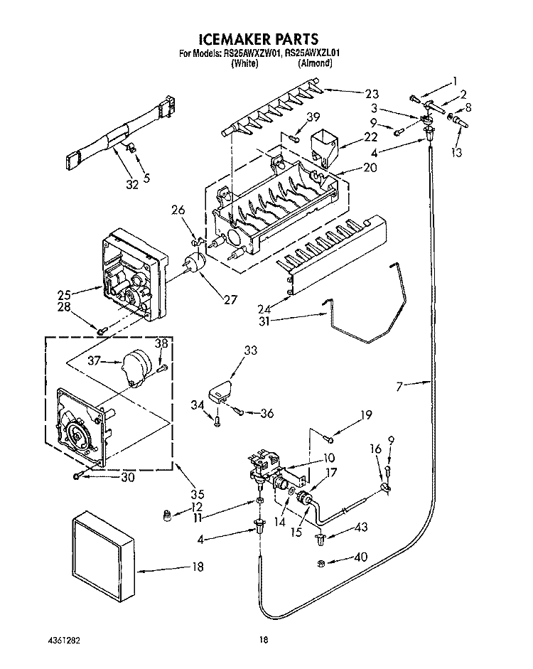 ICEMAKER, LIT/OPTIONAL Diagram and Parts List for RS25AWXZW01  Whirlpool Refrigerator