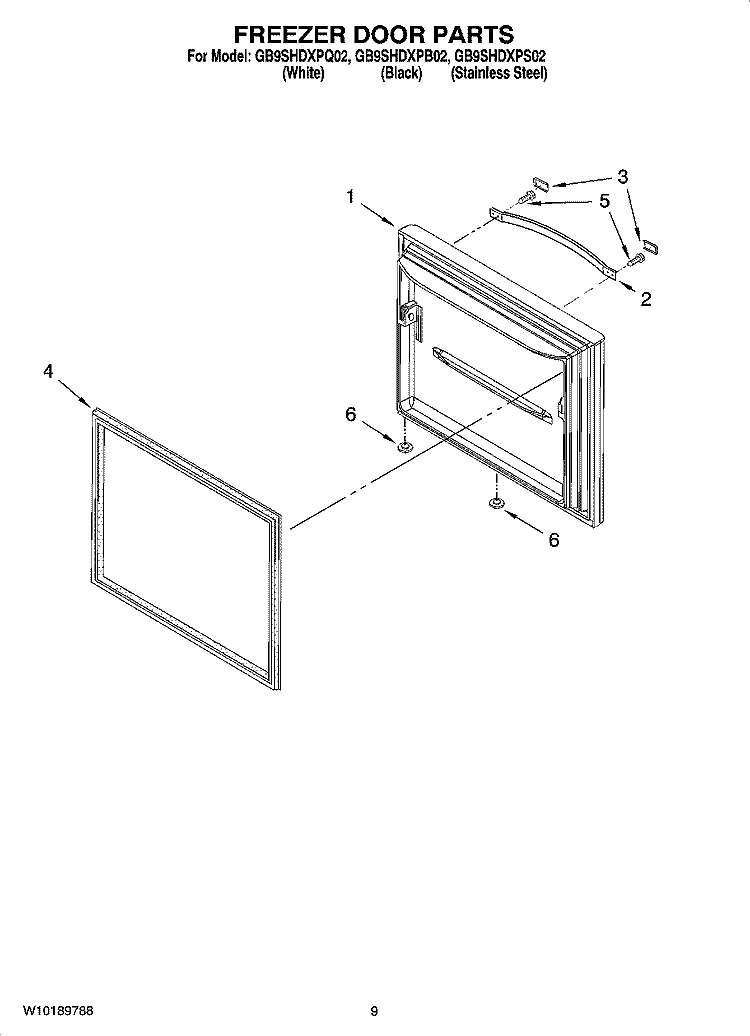 FREEZER DOOR PARTS Diagram and Parts List for GB9SHDXPS02  Whirlpool Refrigerator