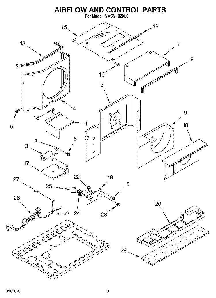 AIR FLOW AND CONTROL PARTS Diagram and Parts List for MACM102XL0  Whirlpool Air Conditioner