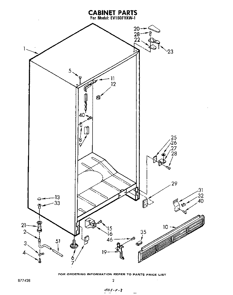 CABINET Diagram and Parts List for EV160FXKW1  Whirlpool Freezer
