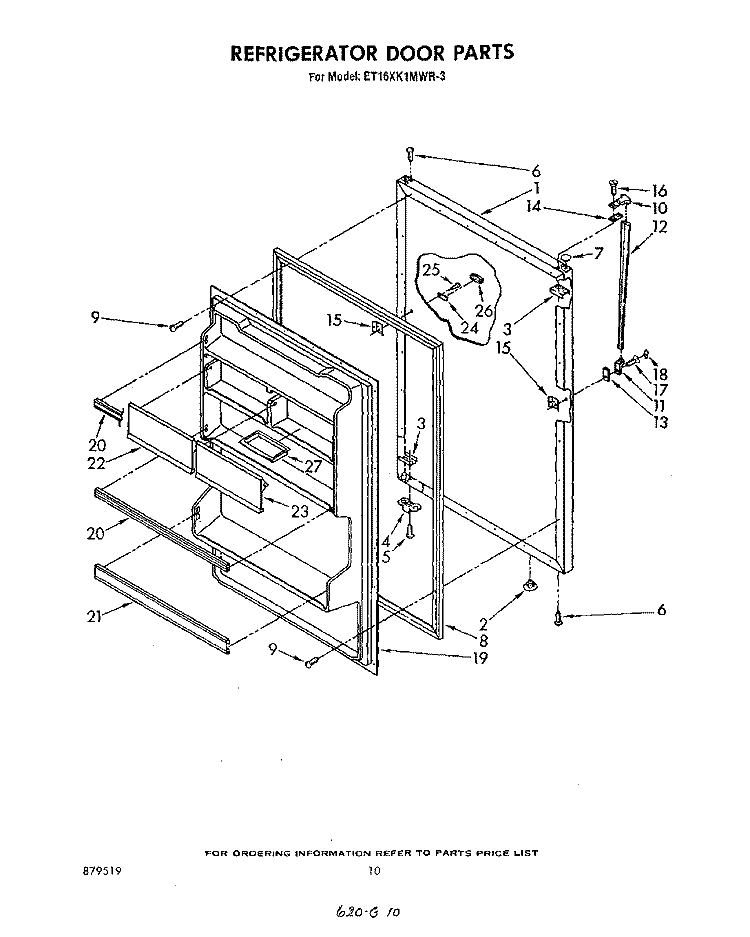 REFRIGERATOR DOOR , NOT ILLUSTRATED Diagram and Parts List for ET16XK1MWR3  Whirlpool Refrigerator