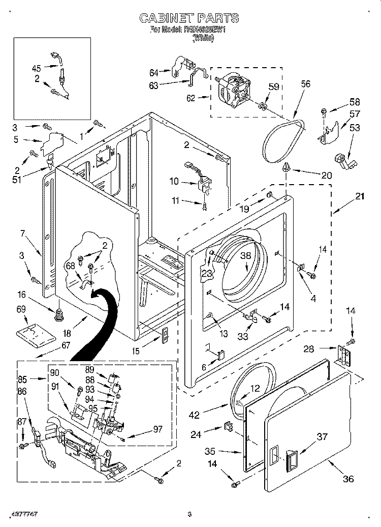 CABINET Diagram and Parts List for RGX4625EW1  Roper Dryer