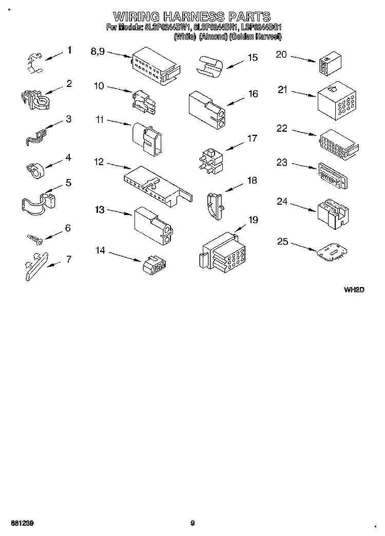 WIRING HARNESS Diagram and Parts List for 8LSP6244BG1  Whirlpool Washer