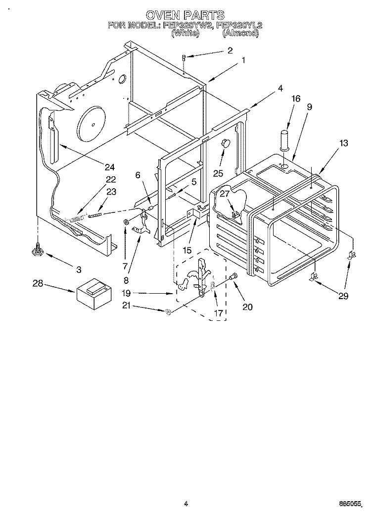 OVEN Diagram and Parts List for FEP320YW2  Roper Range