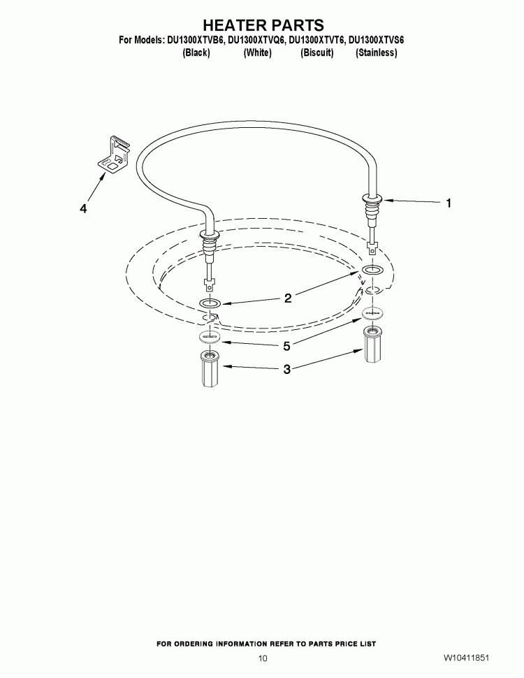 HEATER PARTS Diagram and Parts List for DU1300XTVQ6  Whirlpool Dishwasher