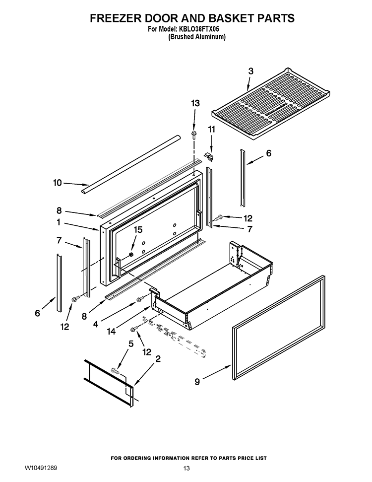 FREEZER DOOR AND BASKET PARTS Diagram and Parts List for KBLO36FTX05  KitchenAid Refrigerator