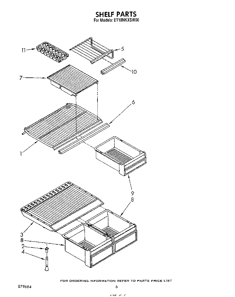 SHELF Diagram and Parts List for ET18NKXSW00  Whirlpool Refrigerator