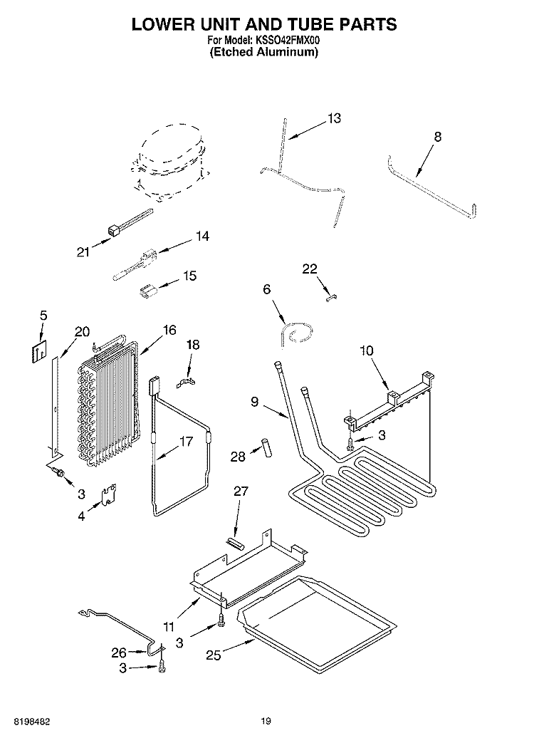 LOWER UNIT AND TUBE PARTS Diagram and Parts List for KSSO42FMX00  KitchenAid Refrigerator