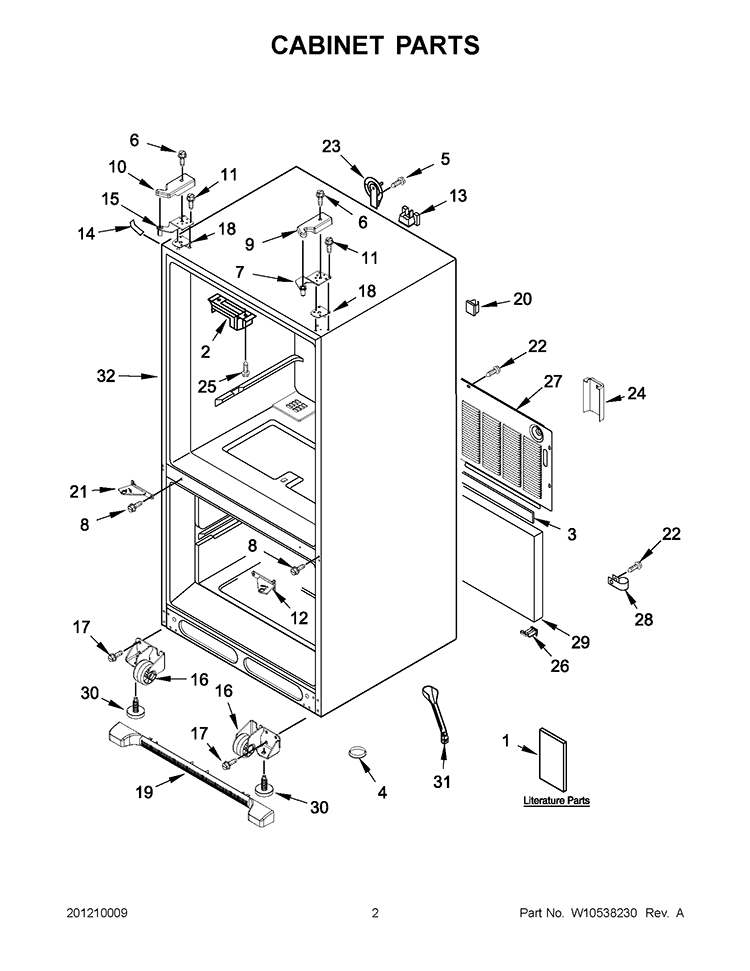 CABINET PARTS Diagram and Parts List for KFCO22EVBL5  KitchenAid Refrigerator