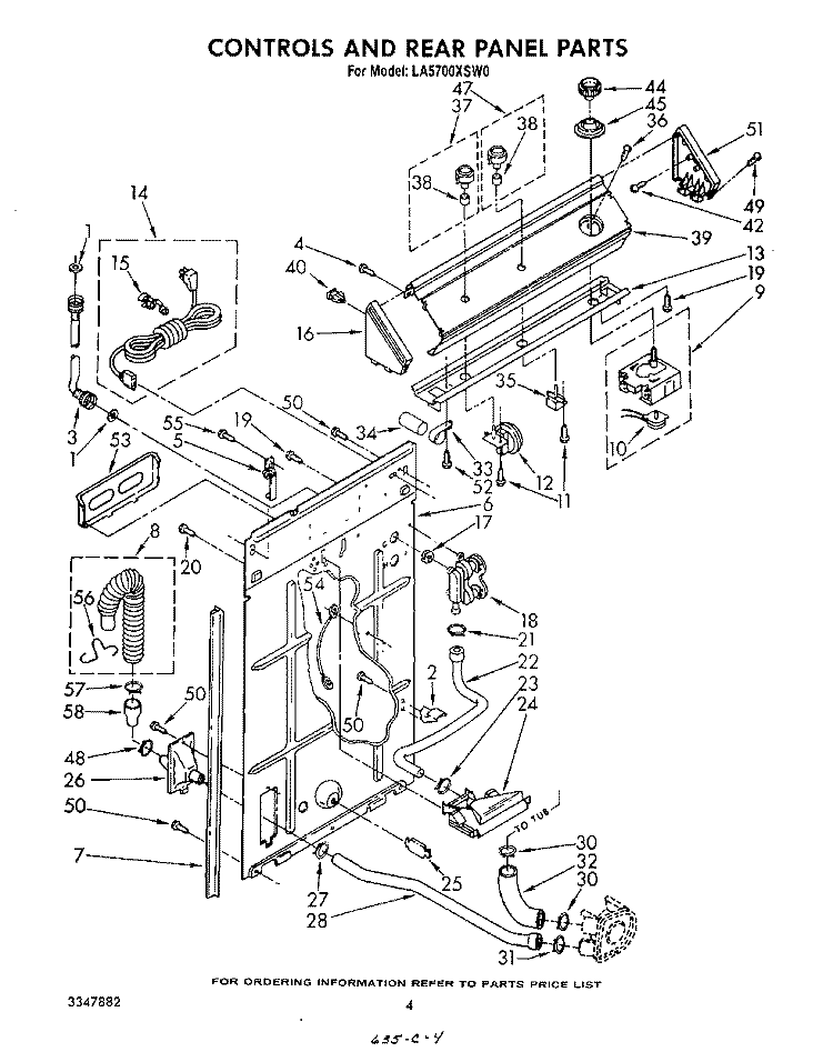 CONTROLS AND REAR PANEL Diagram and Parts List for LA5700XSW0  Whirlpool Washer