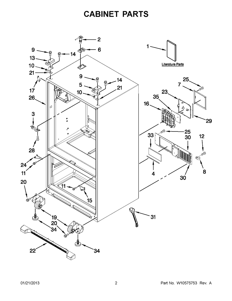 CABINET PARTS Diagram and Parts List for GI0FSAXVY011  Whirlpool Refrigerator