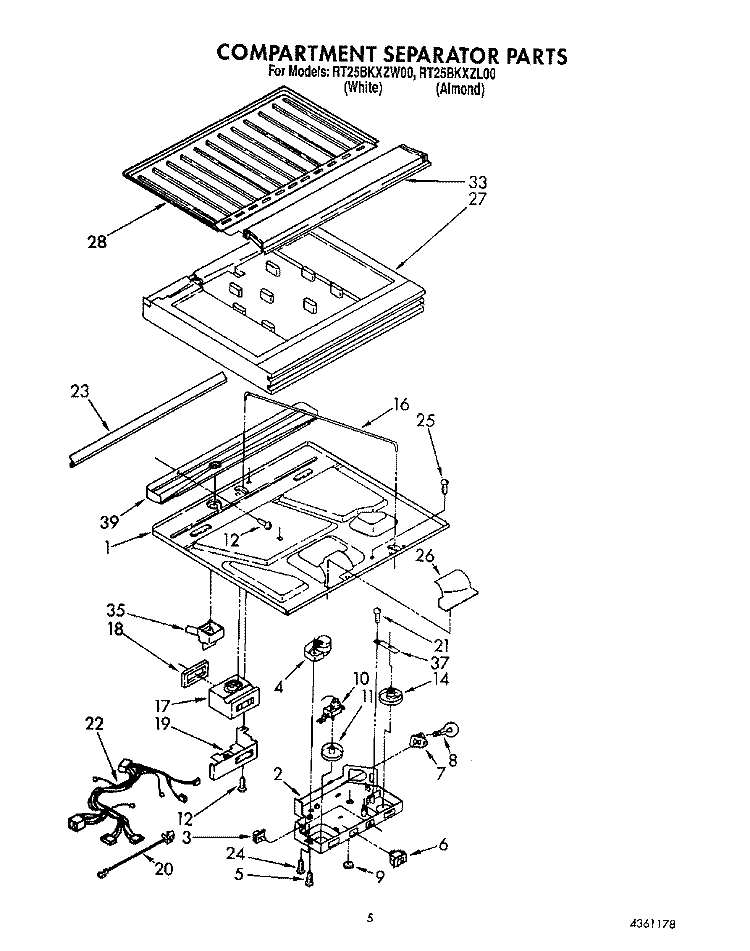 COMPARTMENT SEPARATOR Diagram and Parts List for RT25BKXZW00  Roper Refrigerator
