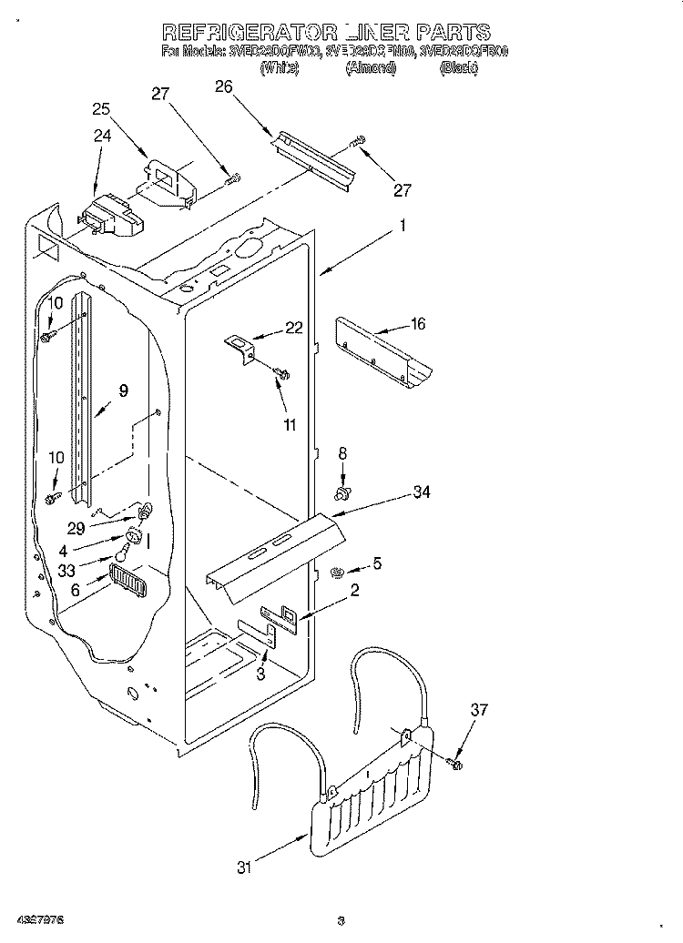 REFRIGERATOR LINER Diagram and Parts List for 3VED29DQFN00  Whirlpool Refrigerator
