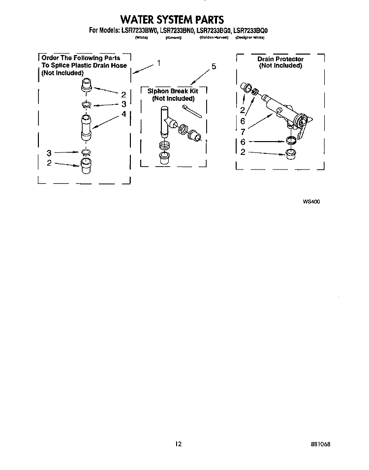 WATER SYSTEM Diagram and Parts List for LSR7233BQ0  Whirlpool Washer