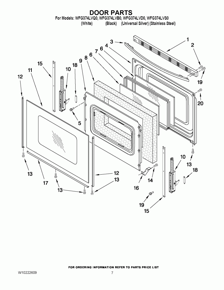 DOOR PARTS Diagram and Parts List for WFG374LVQ0  Whirlpool Range