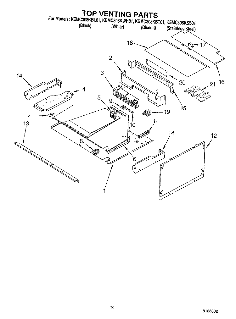 TOP VENTING PARTS Diagram and Parts List for KEMC308KSS01  KitchenAid Microwave Oven Combo