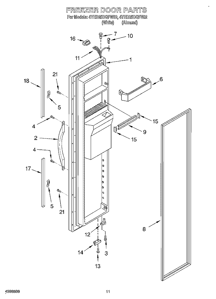 FREEZER DOOR Diagram and Parts List for 4YED25DQFW02  Whirlpool Refrigerator
