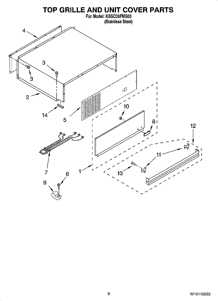 TOP GRILLE AND UNIT COVER PARTS Diagram and Parts List for KSSC36FMS03  KitchenAid Refrigerator