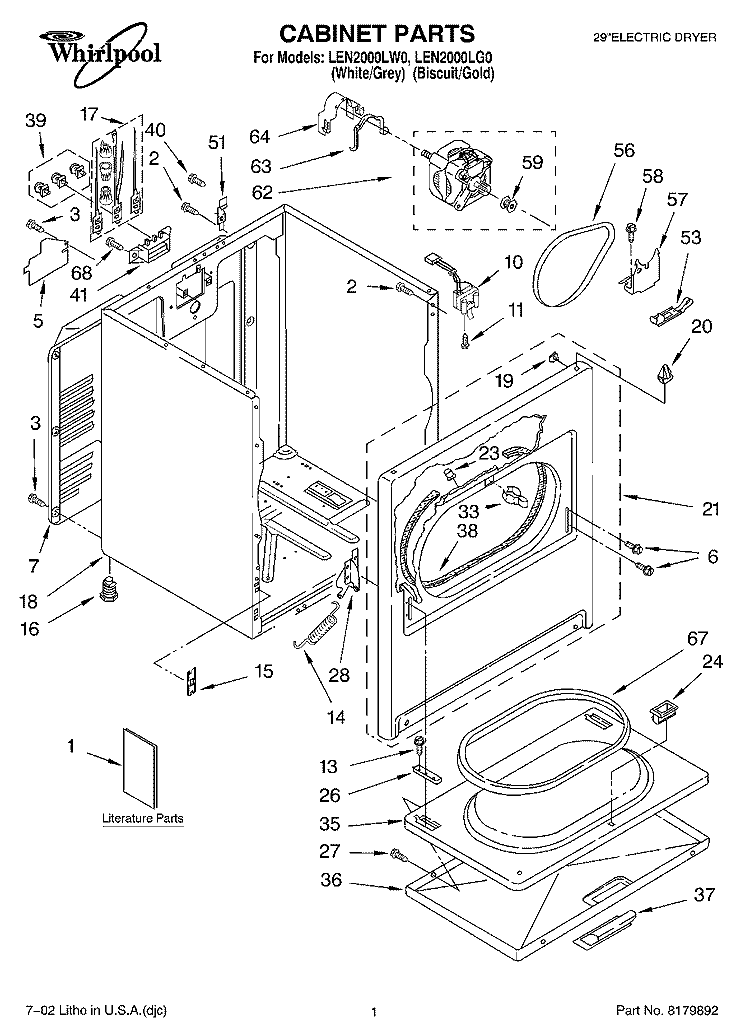 SECTION Diagram and Parts List for LEN2000LW0  Whirlpool Dryer