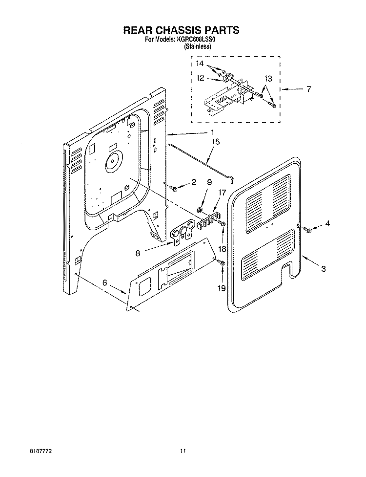 REAR CHASSIS PARTS, MISCELLANEOUS PARTS Diagram and Parts List for KGRC608LSS0  KitchenAid Range