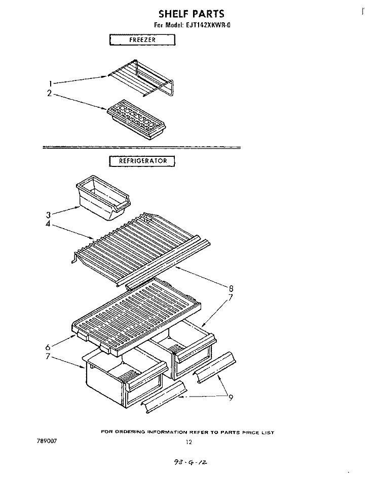 SHELF Diagram and Parts List for EJT142XKWR0  Whirlpool Refrigerator