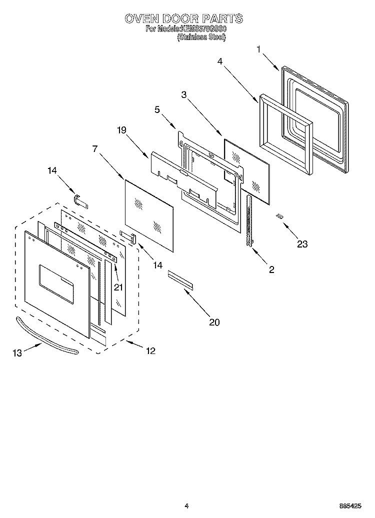 OVEN DOOR Diagram and Parts List for KEMS378GSS0  KitchenAid Microwave Oven Combo