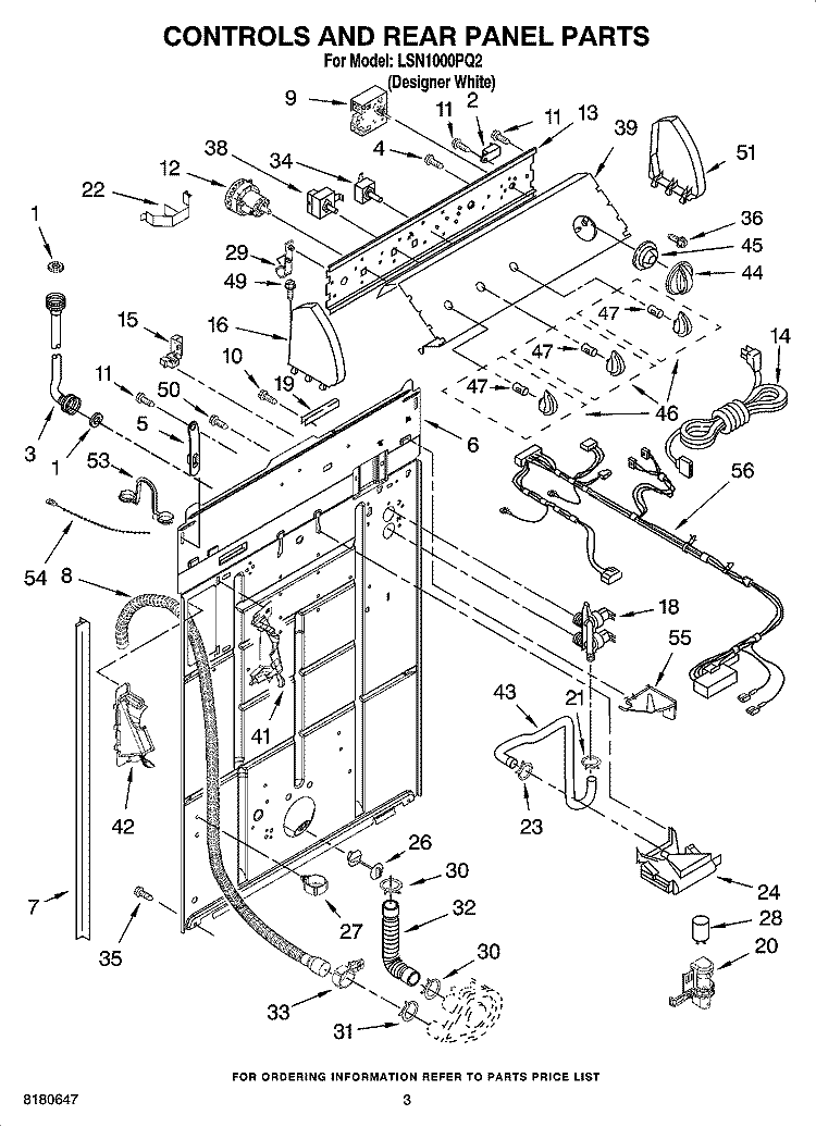 CONTROLS AND REAR PANEL PARTS Diagram and Parts List for LSN1000PQ2  Whirlpool Washer