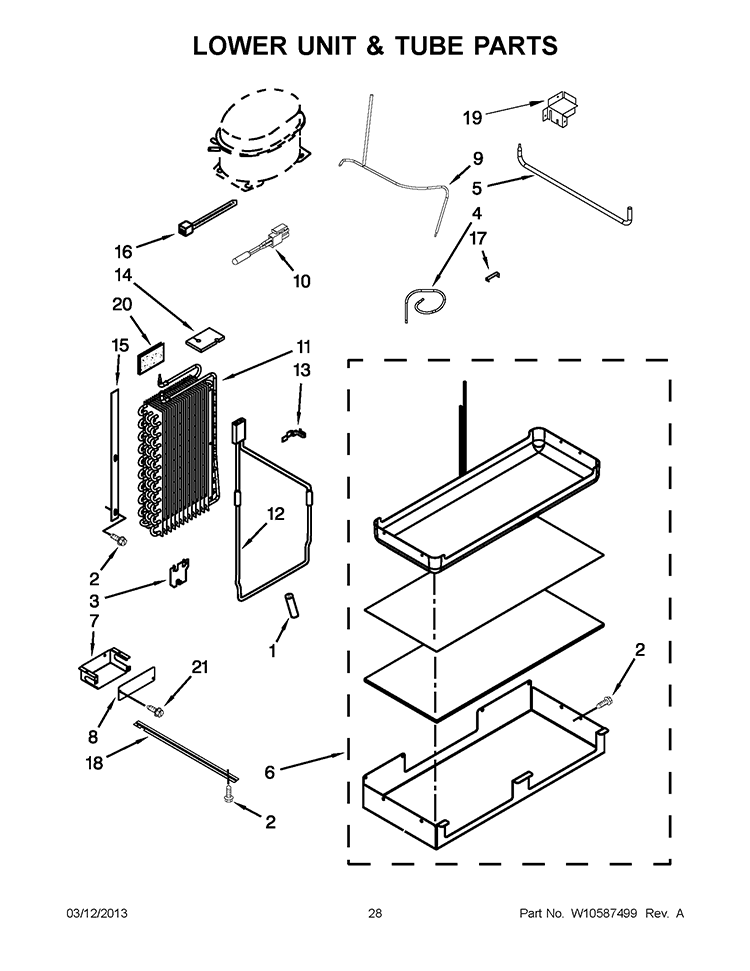 LOWER UNIT & TUBE PARTS Diagram and Parts List for KSSC42QTS17  KitchenAid Refrigerator